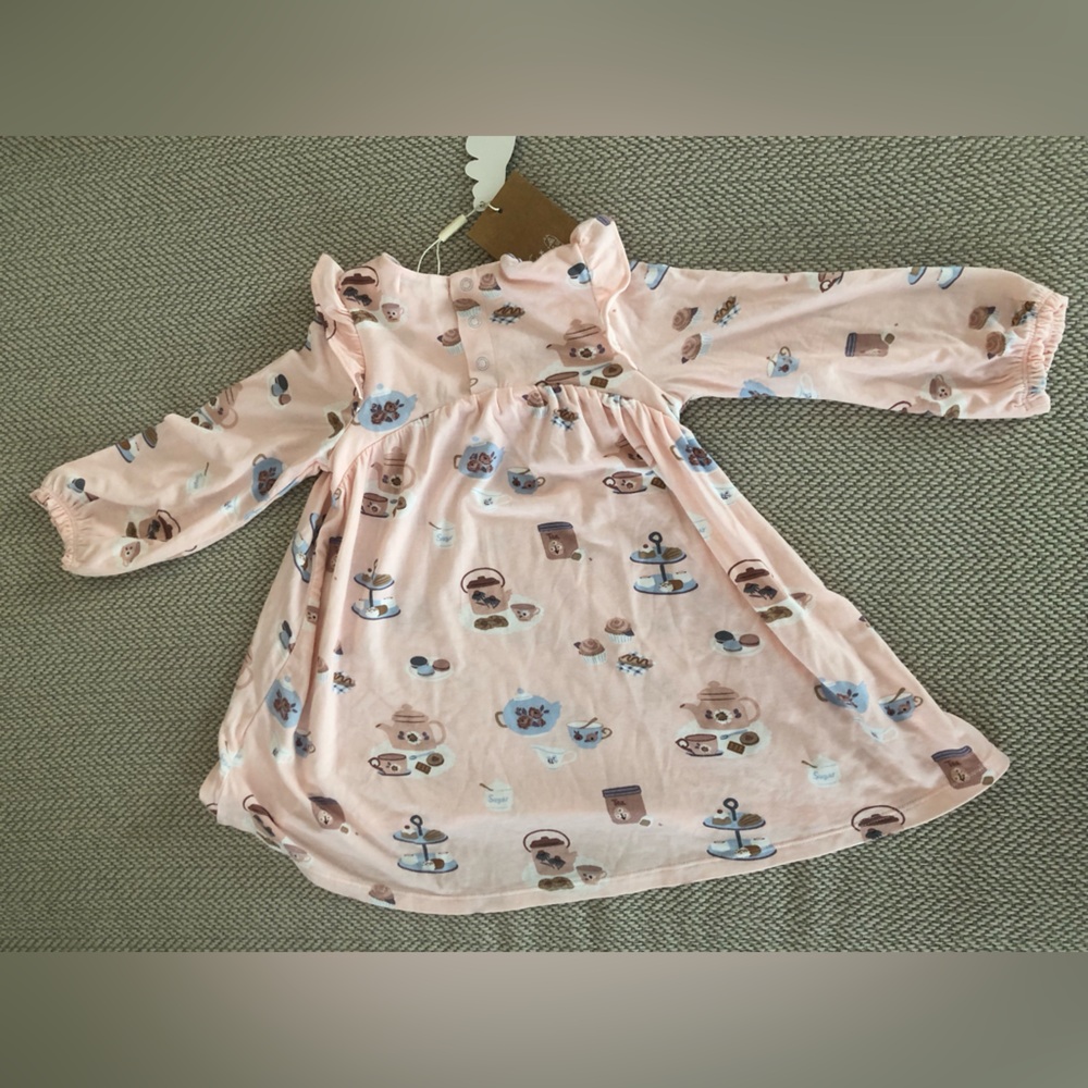 Angel Dear Pink Tea Party Long Sleeve Dress with Dusty Rose Leggings - Picture 8 of 12